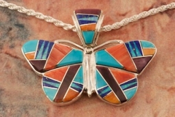 Calvin Begay Genuine Gemstone Butterfly Pendant